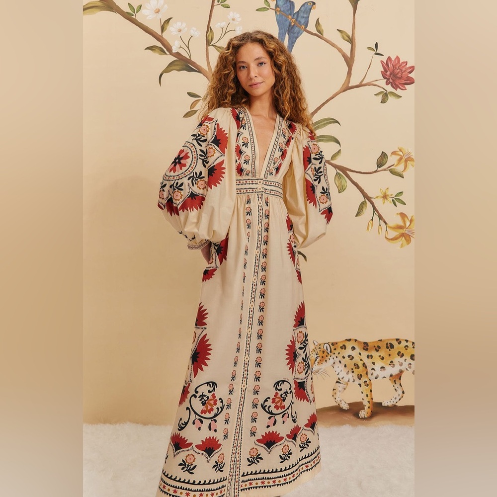 NWT Farm Rio Cream Cashew Mandala Maxi Dress